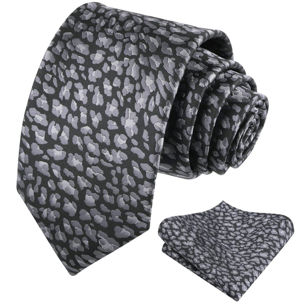 7482 3.15'' Irregular Shape Pattern Tie with Pocket Square Tie Set, Black